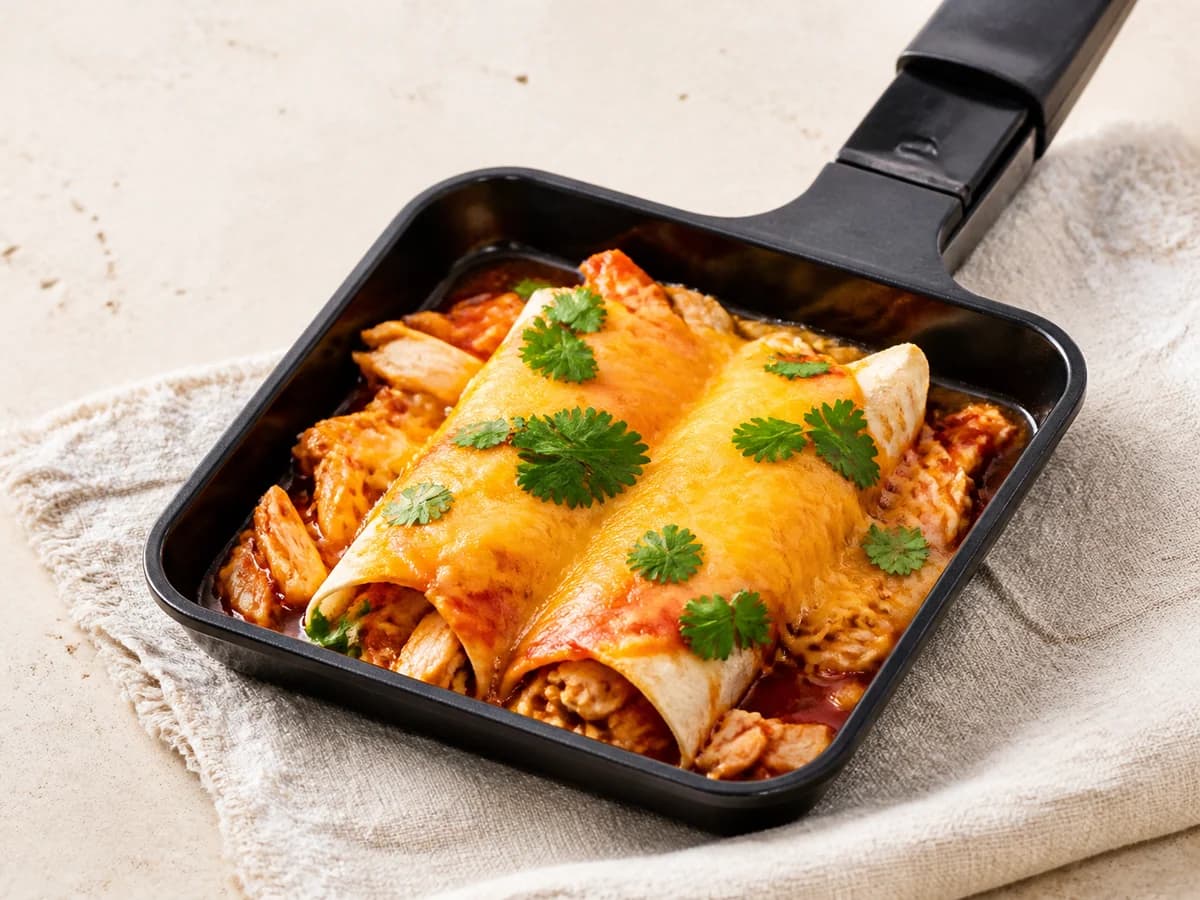 Enchilada-Raclette frisch zubereitet im Raclette-Pfännchen