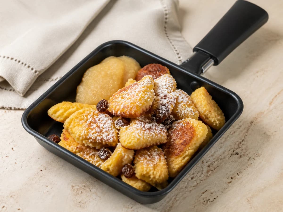 Kaiserschmarrn-Pfännchen frisch zubereitet im Raclette-Pfännchen