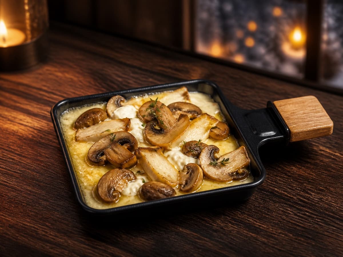 Waldpilz & Thymian in einem kleinen Raclette-Pfännchen