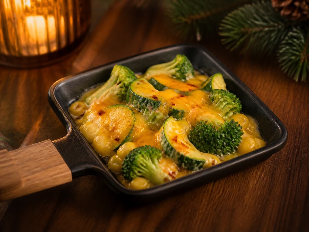 Grüner Garten in einem kleinen Raclette-Pfännchen