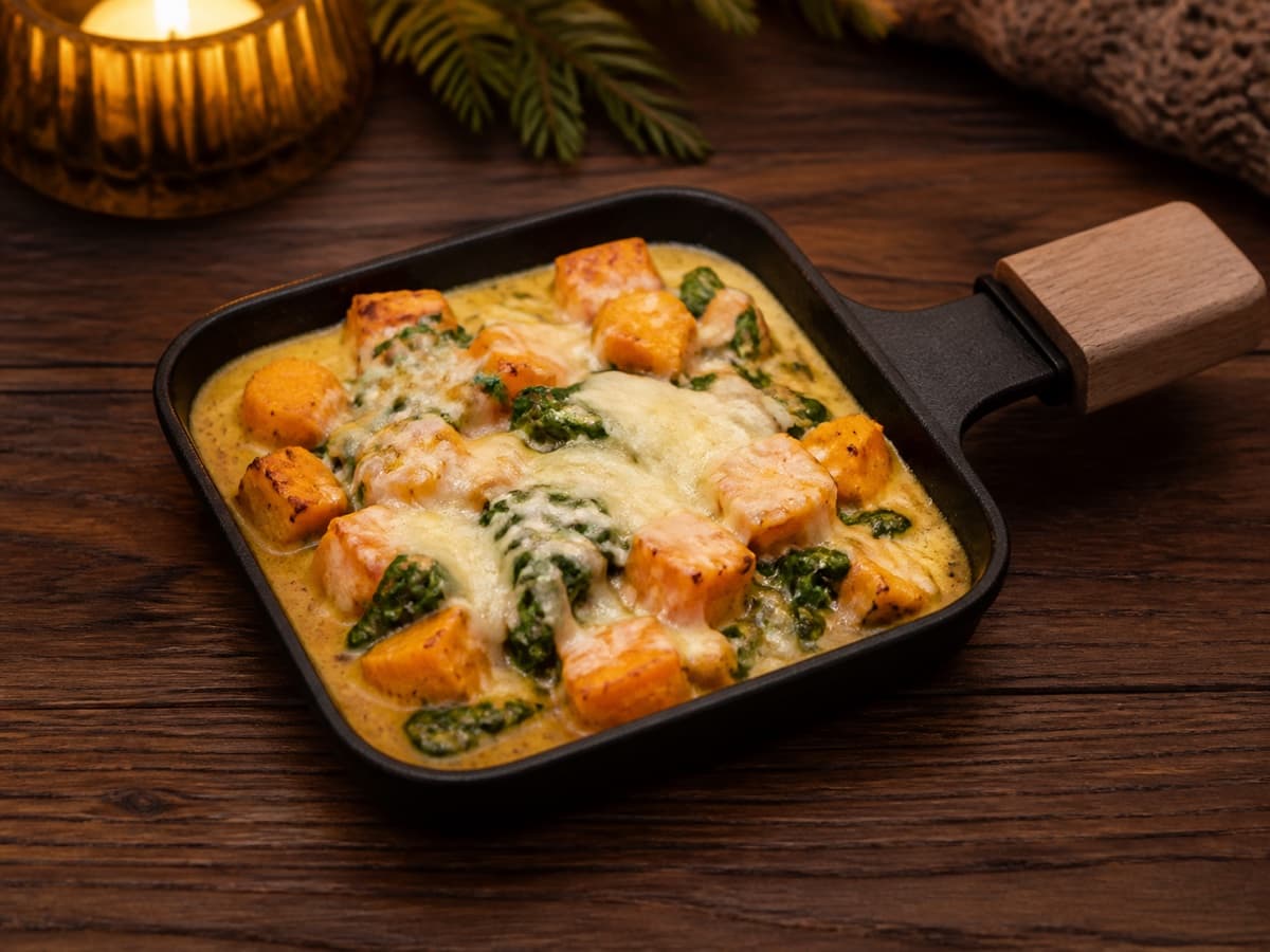 Thai-Curry-Creme in einem kleinen Raclette-Pfännchen