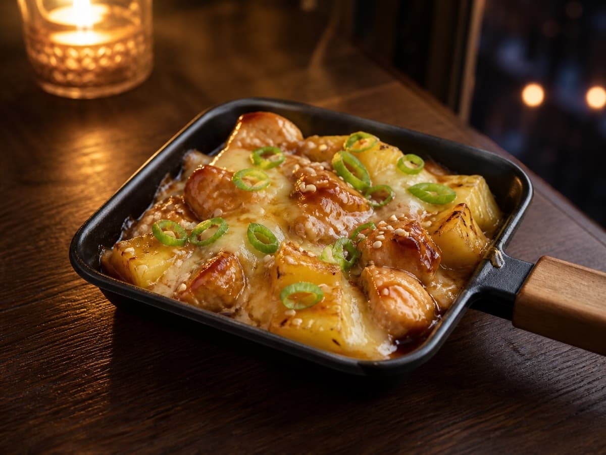 Teriyaki Chicken in einem kleinen Raclette-Pfännchen