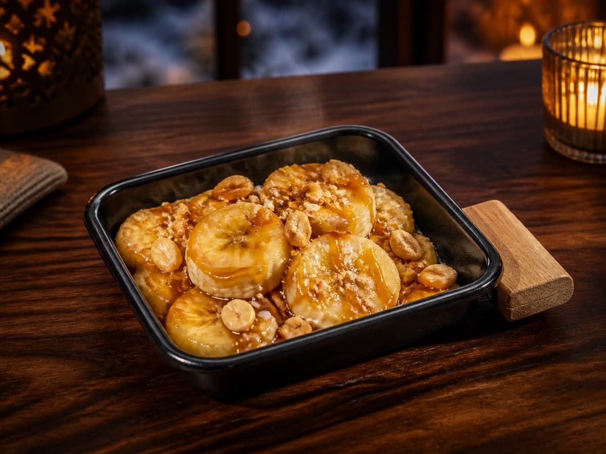 Banane Salted Caramel in einem kleinen Raclette-Pfännchen